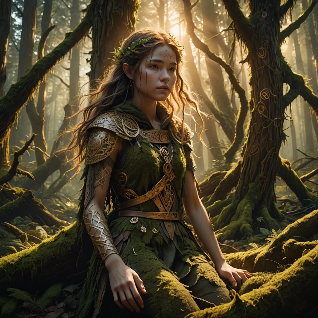 Mystical Wooden Elf in Enchanted Forest