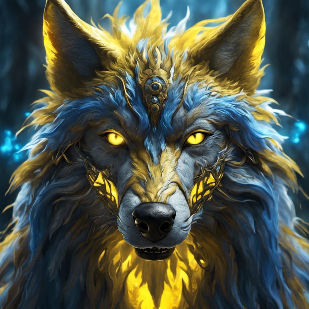 Yellow Wolf with Blue Eyes: Fantasy Concept Art