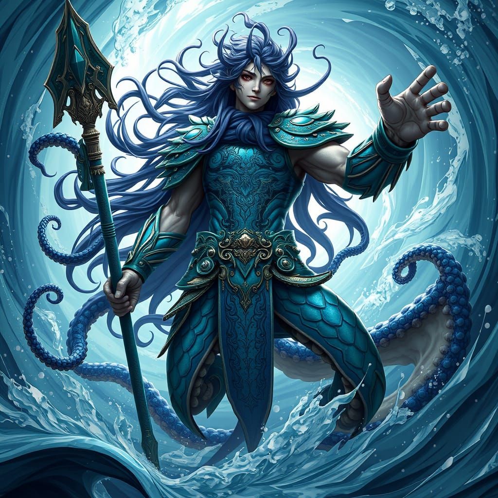 Majestic Octopus Warrior in Iridescent Armor