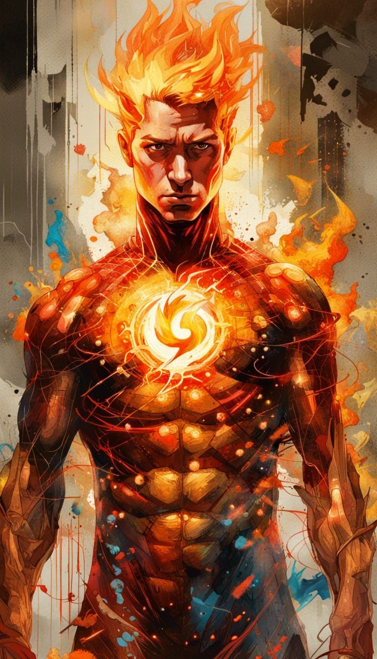 Human Torch Painting in Ultra Detailed Style