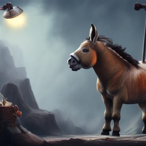 Dwarf Donkey Chef Beats Meat, Fantasy Art