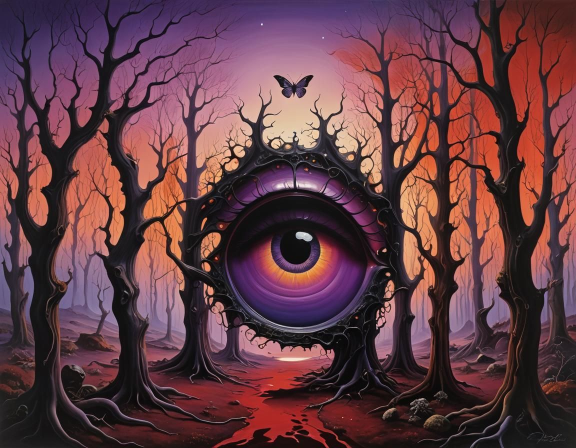 Surreal Forest Figure in Velvet Gown: Dali-esque Oil Paintin...