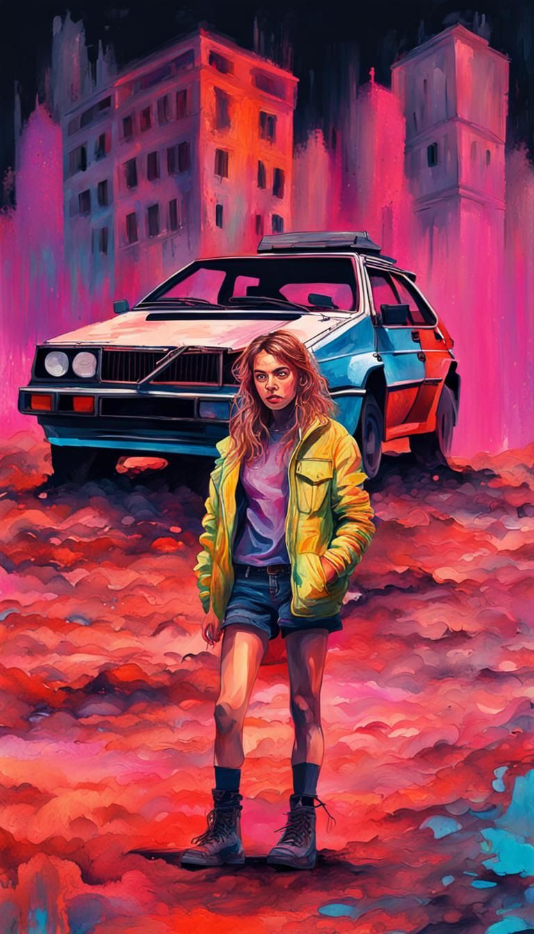 Post-Apocalyptic Girl with Lancia in Impressionist Style