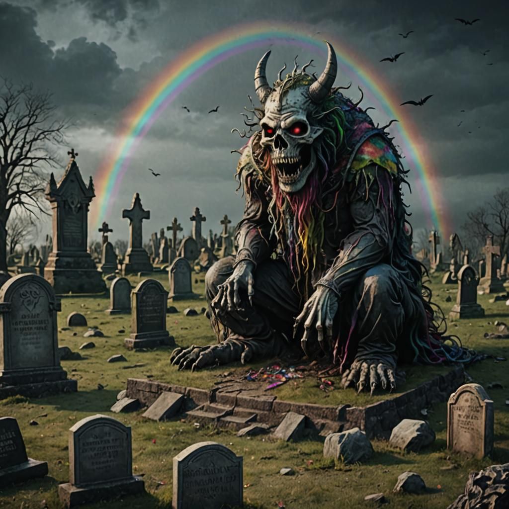 Gothic Horror: Nightmarish Rainbow Graveyard Monster
