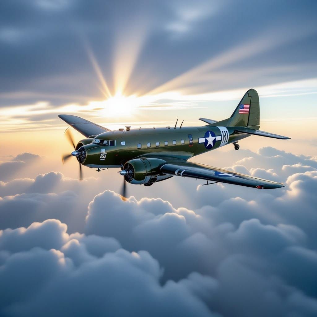 Photorealistic C-47 Skytrain in Dramatic Flight