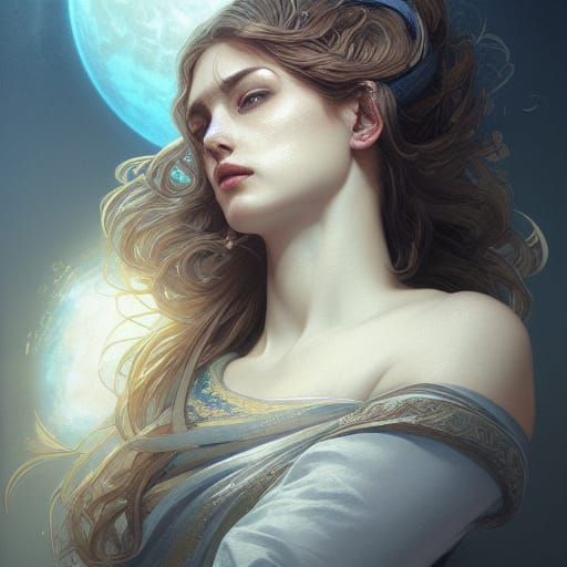 Hyperrealistic Moon Goddess Portrait in 8K