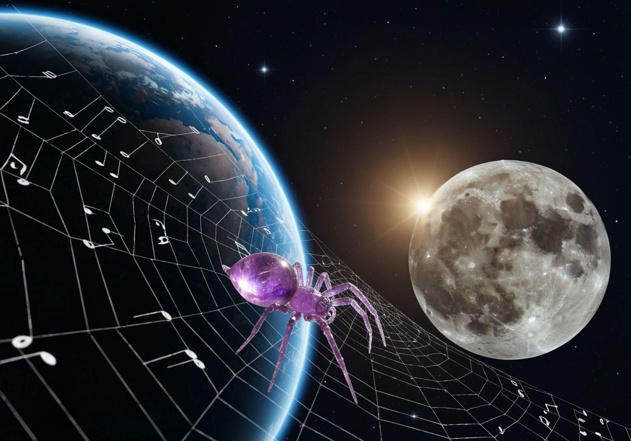 Cosmic Spiderweb Connects Earth and Moon in Majestic Space A...