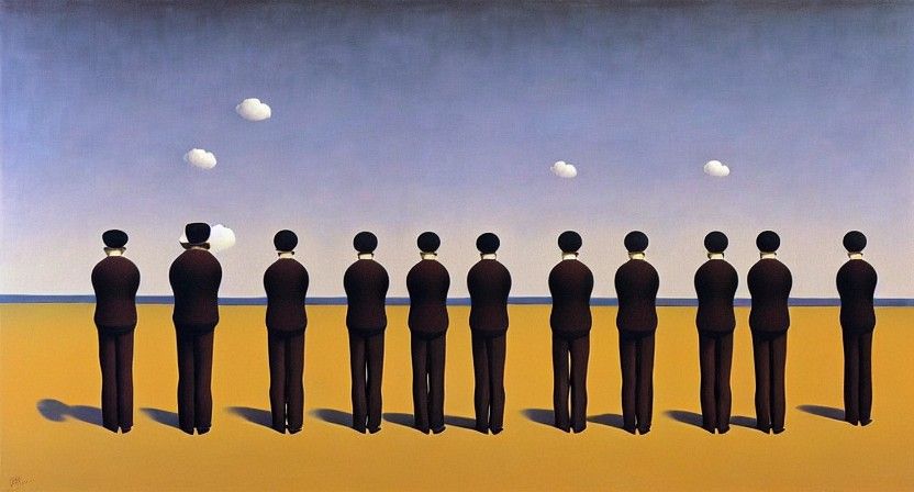 Surrealist Painting: Loss of Self in a Crowd