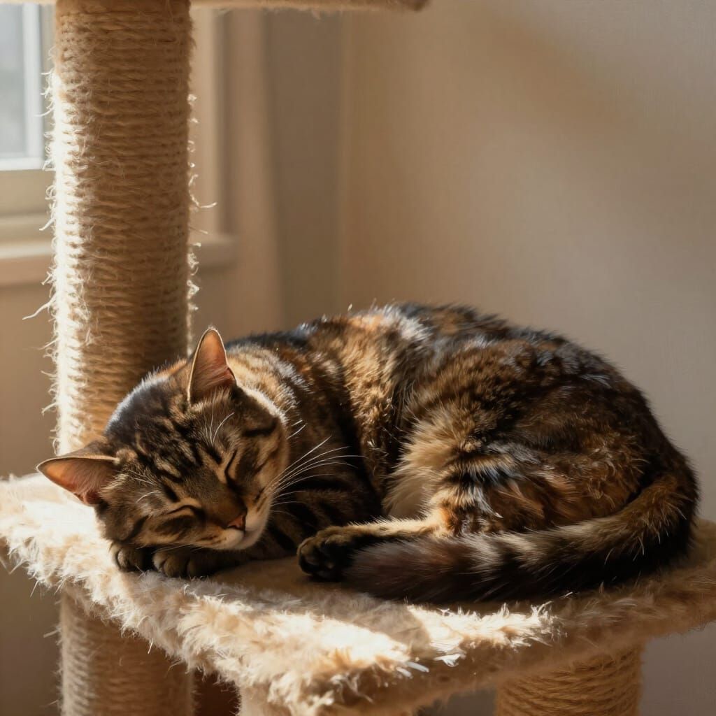 Brown and Black Cat Napping in Sunbeam