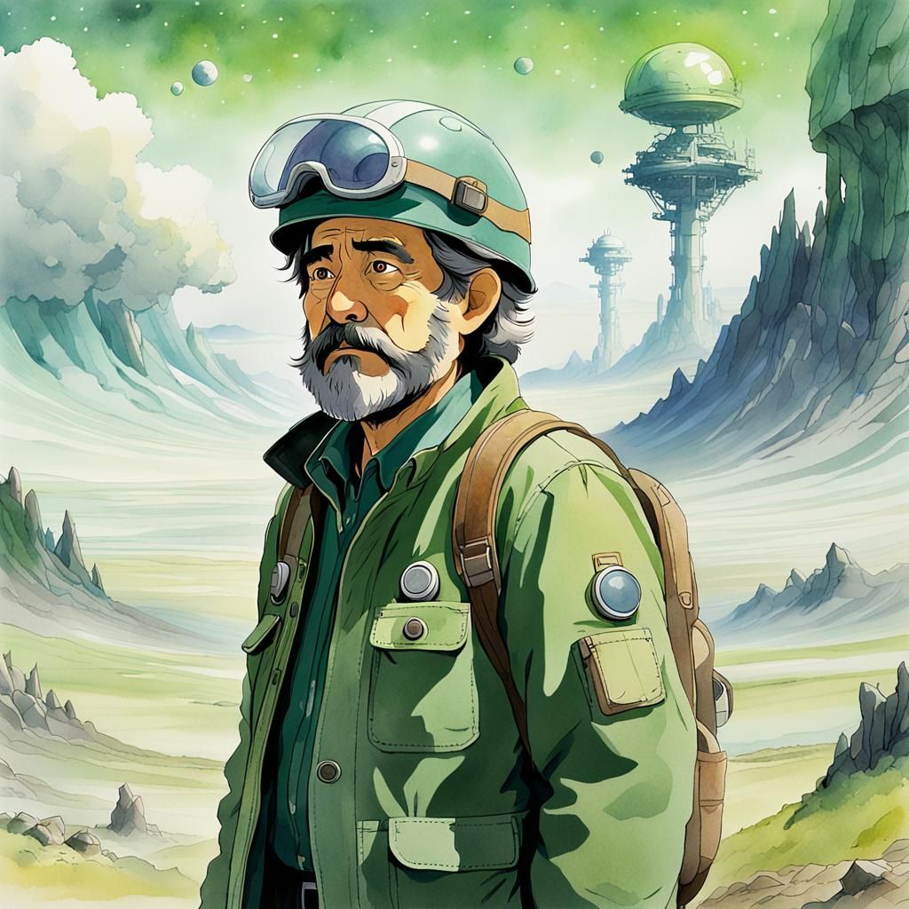 Geologist on Alien Planet, Studio Ghibli Style