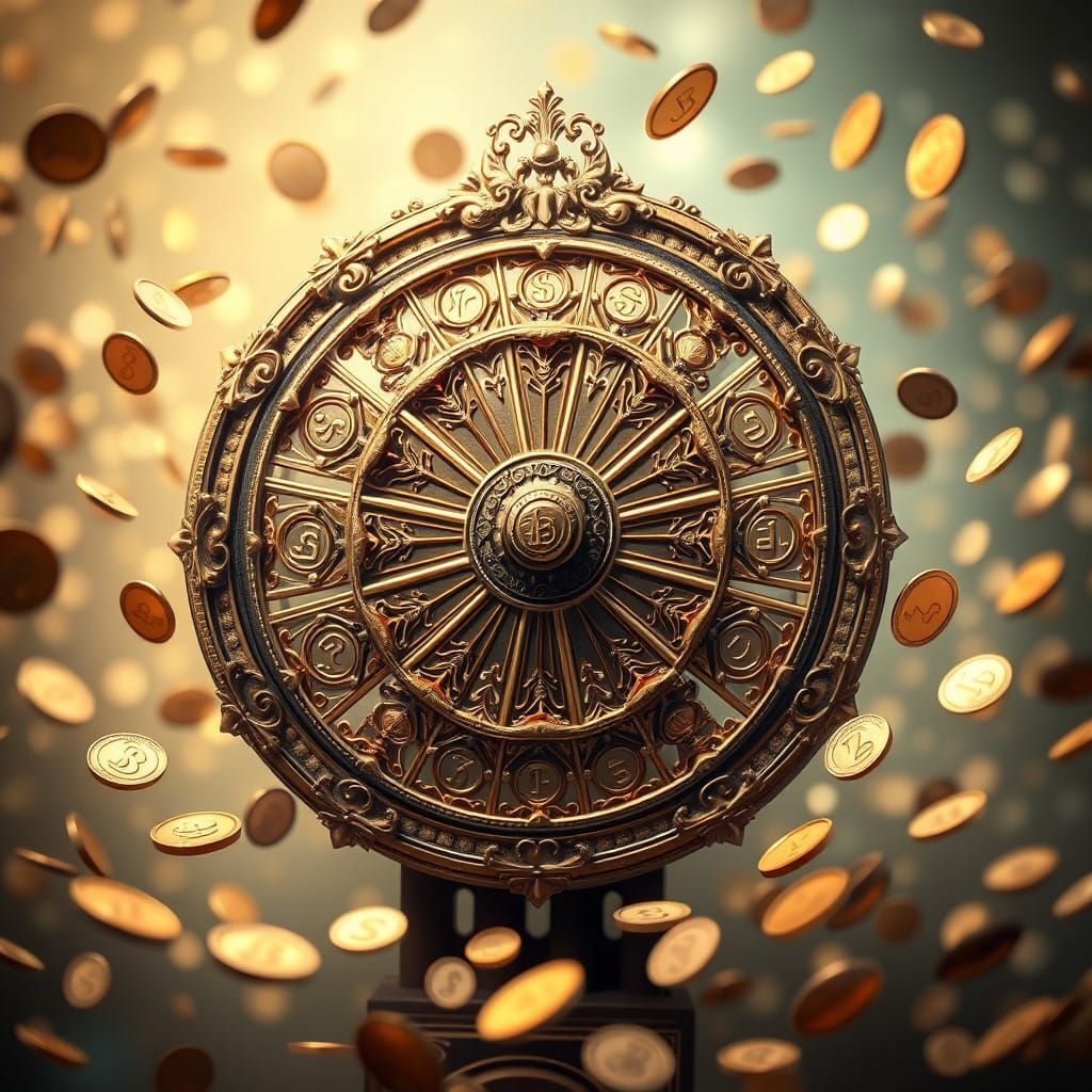 Majestic Lottery Wheel in Whirlwind of Coins