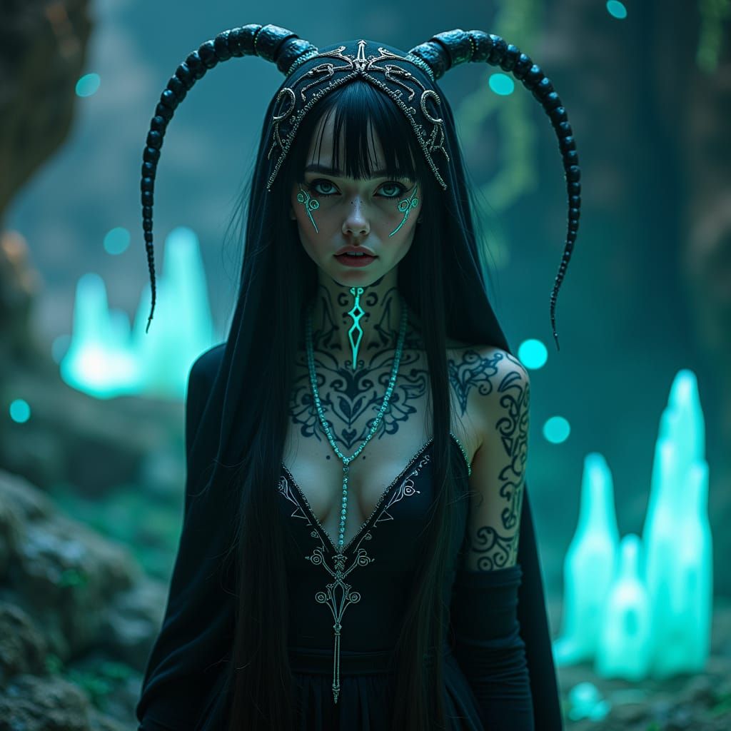 Ethereal Martian Gothic Girl in Bioluminescent Home