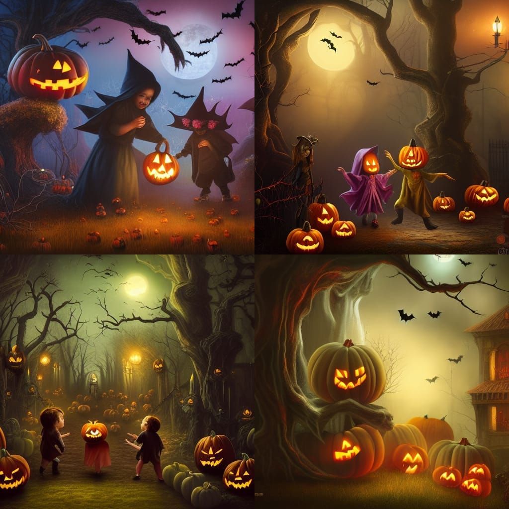 Halloween Night: Children in Costume, Digital Art