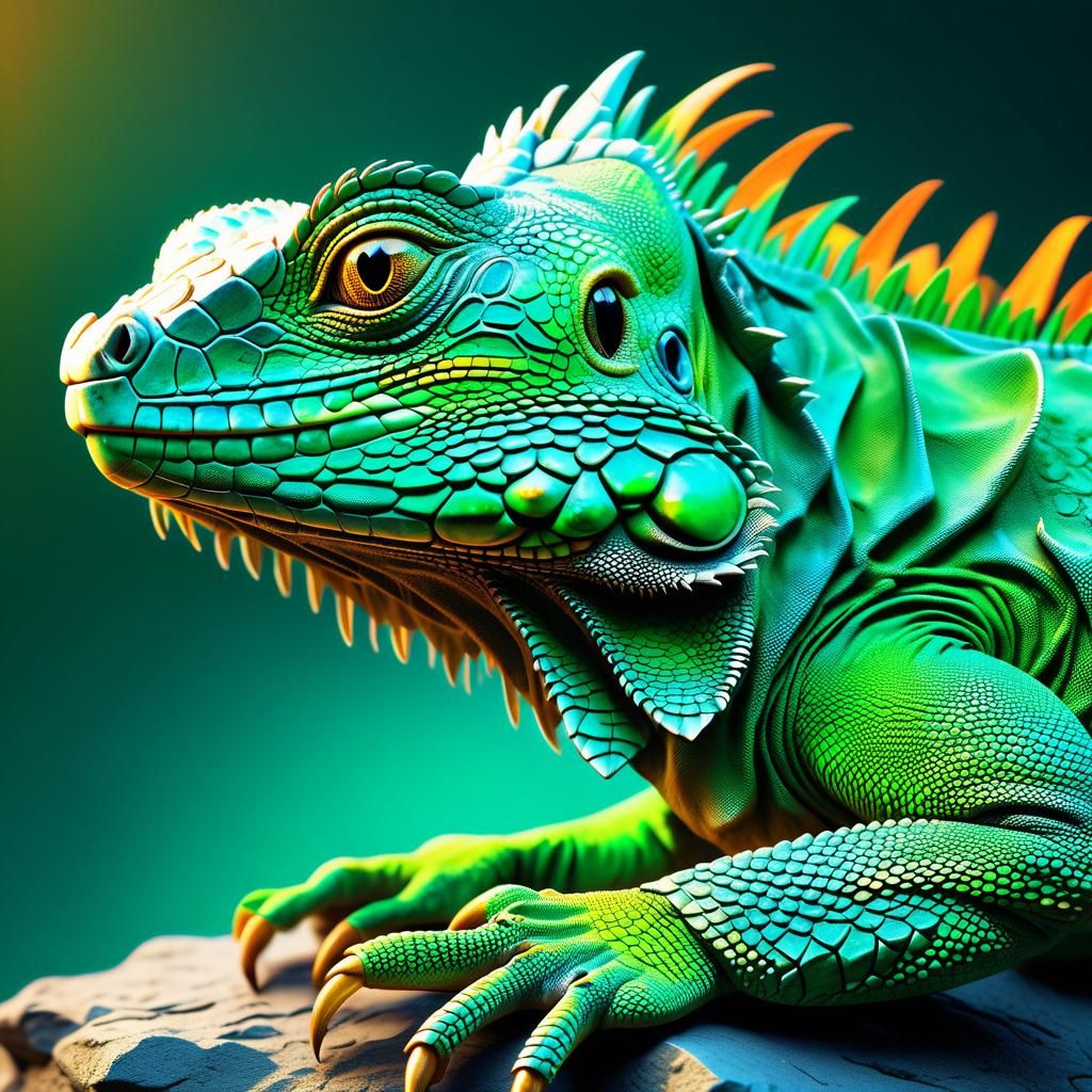Golden Iguana on Ancient Rock: Fantasy Concept Art