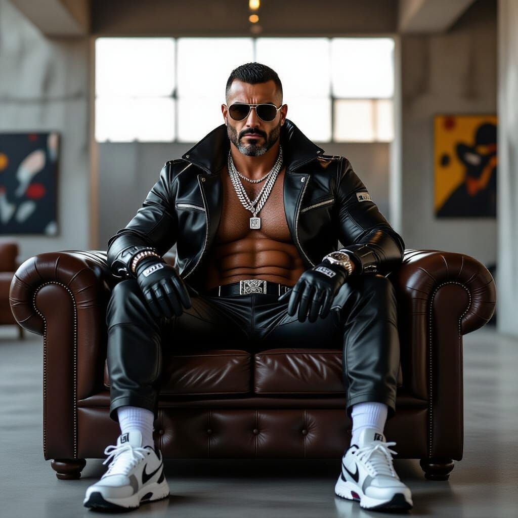 Middle Eastern Man in Leather Harness, Portrait Art