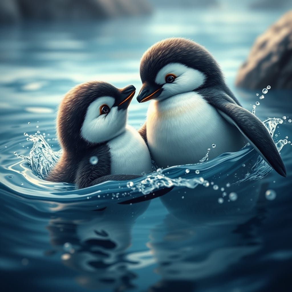 Magical Penguin and Seal Playtime in Vibrant Underwater Wond...