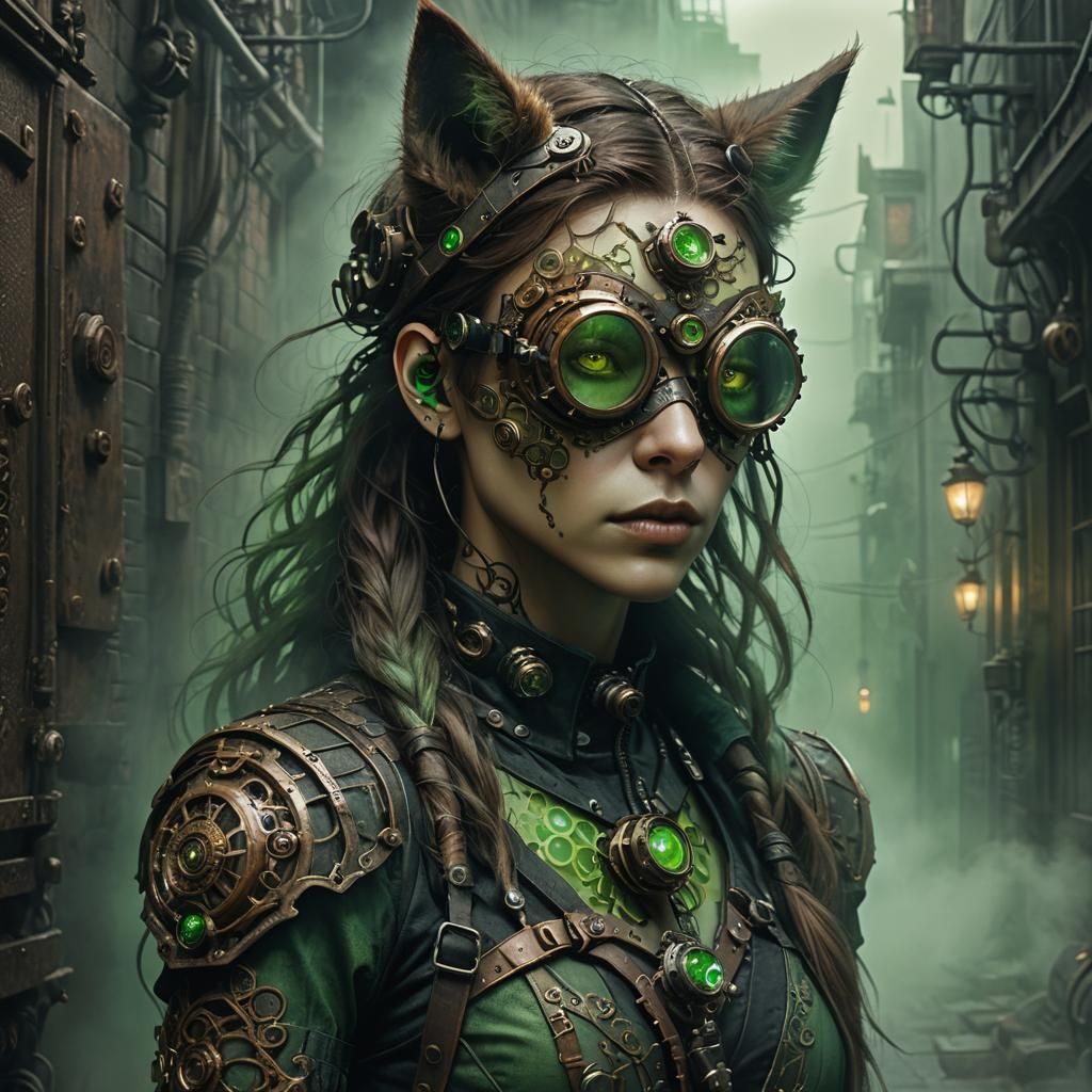 Gothic Steampunk Werewolf Portrait in Dark Fantasy Style