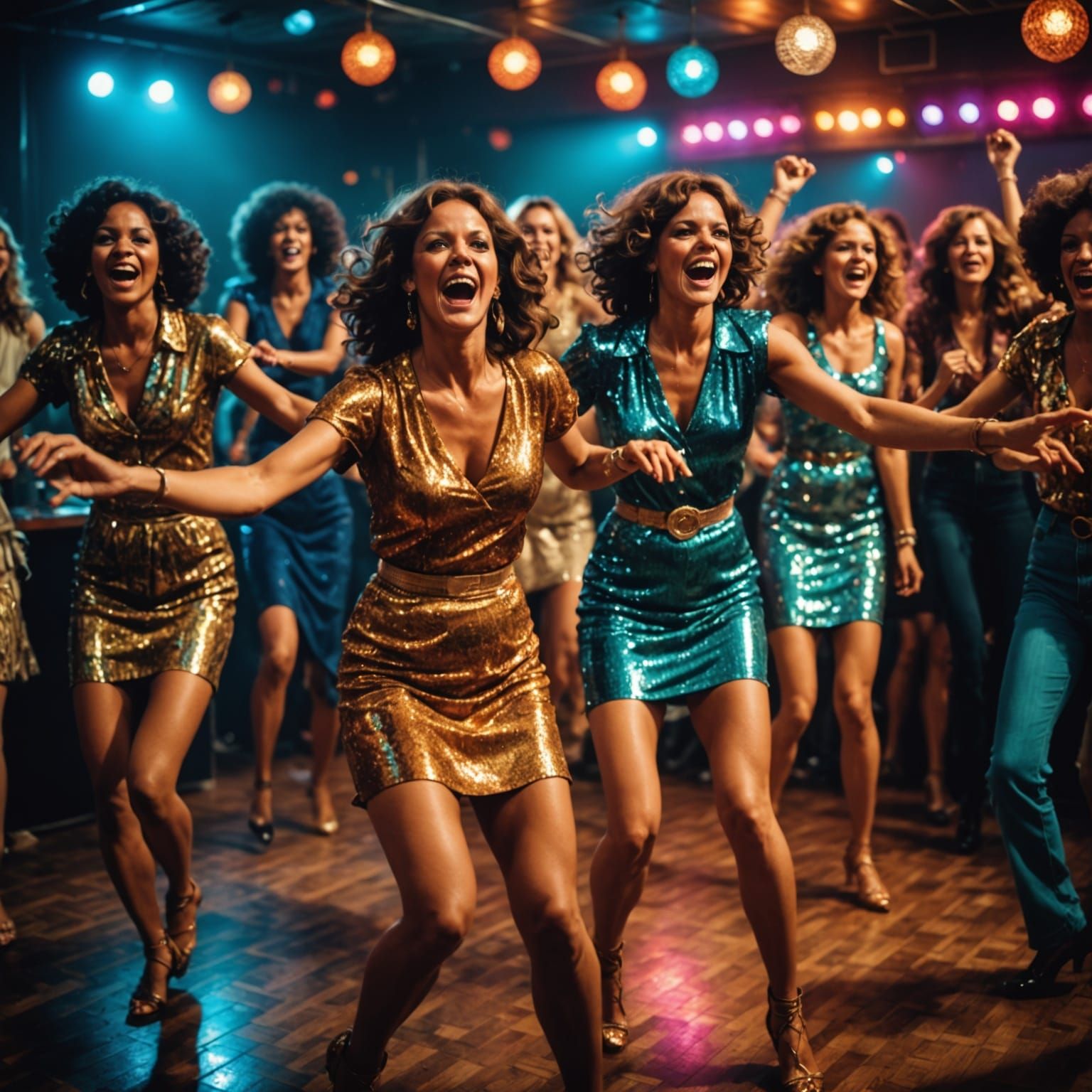 Dancing Women at a 70s Disco in HDR