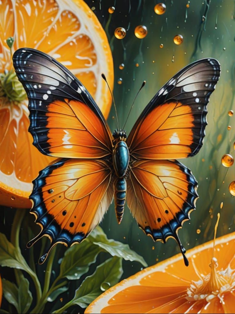 Surreal Butterfly Emerges from Orange in Vibrant Oil Paintin...
