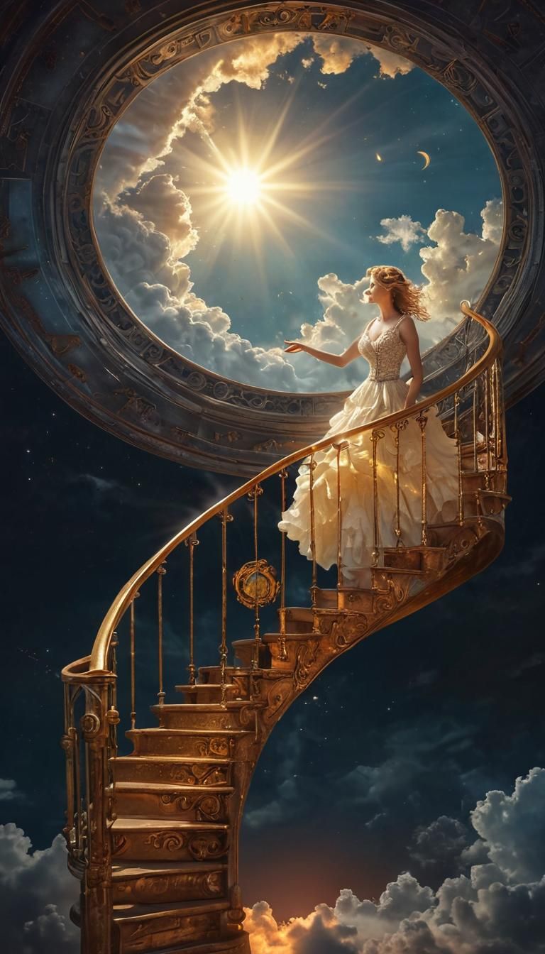 Surreal Steampunk Staircase to Sunbeams and Halos