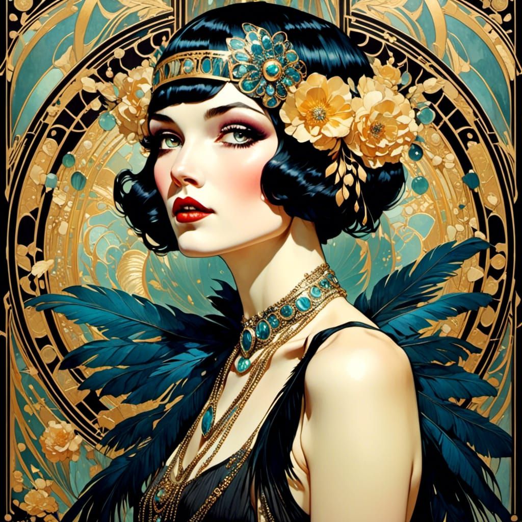 Art Deco Flapper Portrait with Vintage Flair