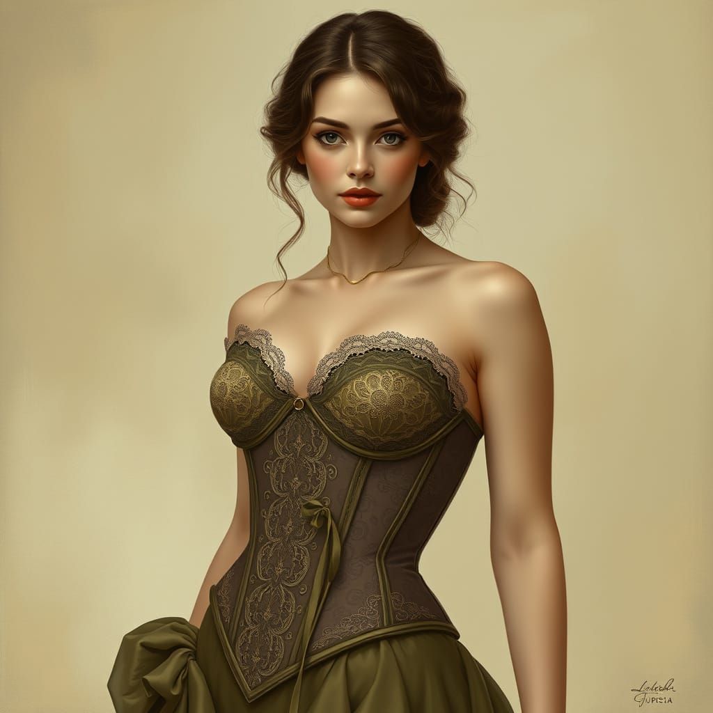 Woman in Lace Corset, Art Nouveau Style