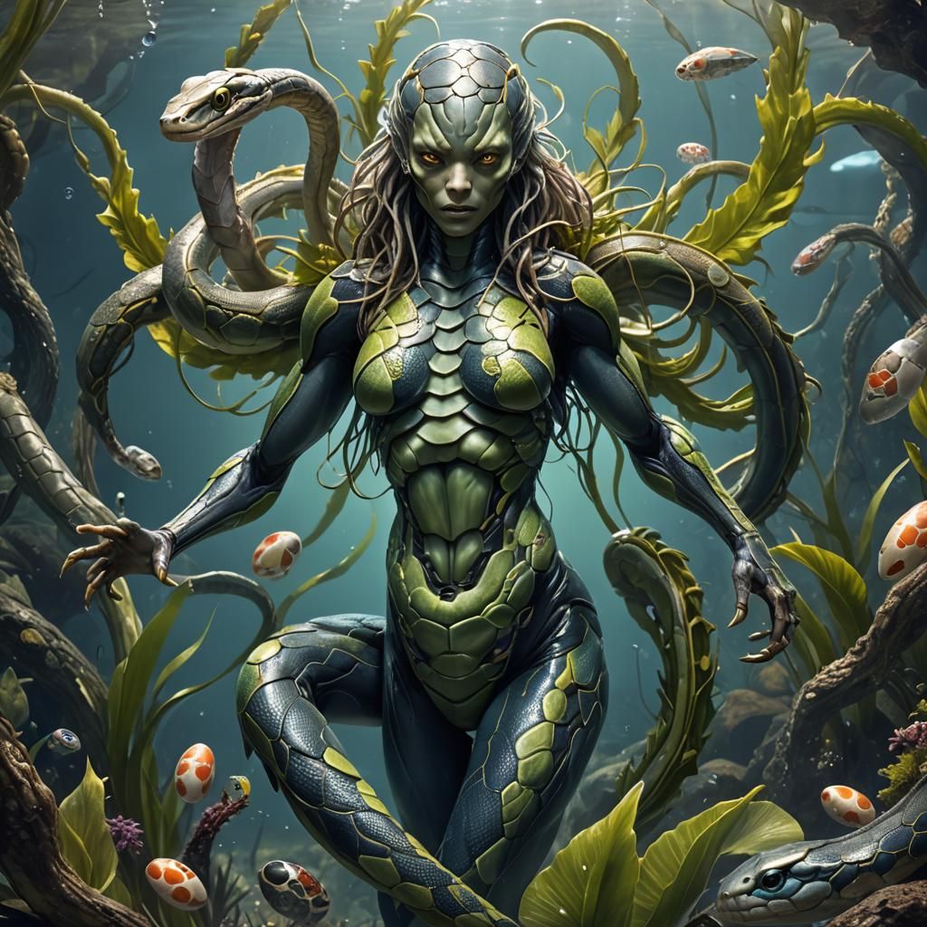 Underwater Alien Mutant with Futuristic Flora