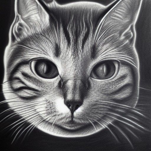 Hyperdetailed Charcoal Drawing of a Crazy Cat