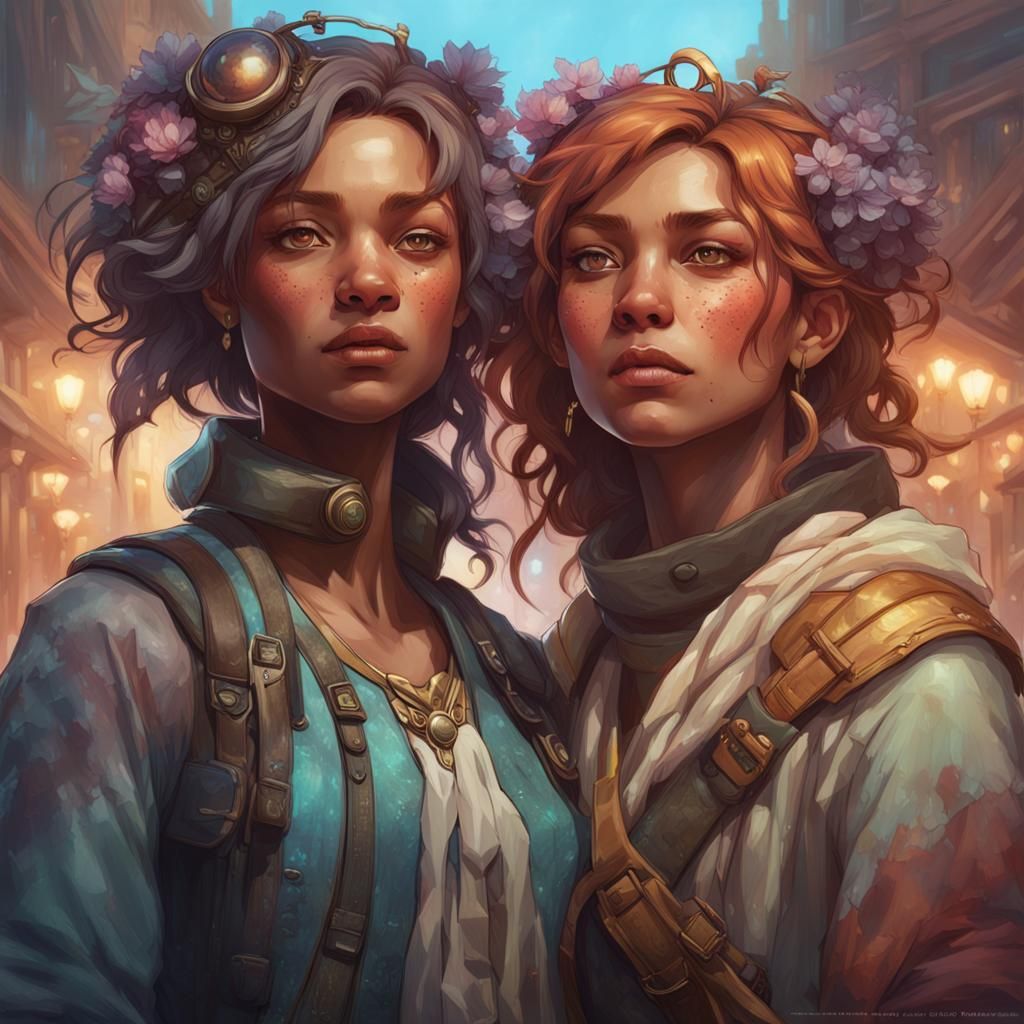 Detailed Portrait of Two Friends, Hyperrealistic Art