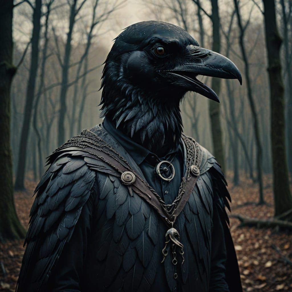 Cinematic Crow Man in a Darkened Realm