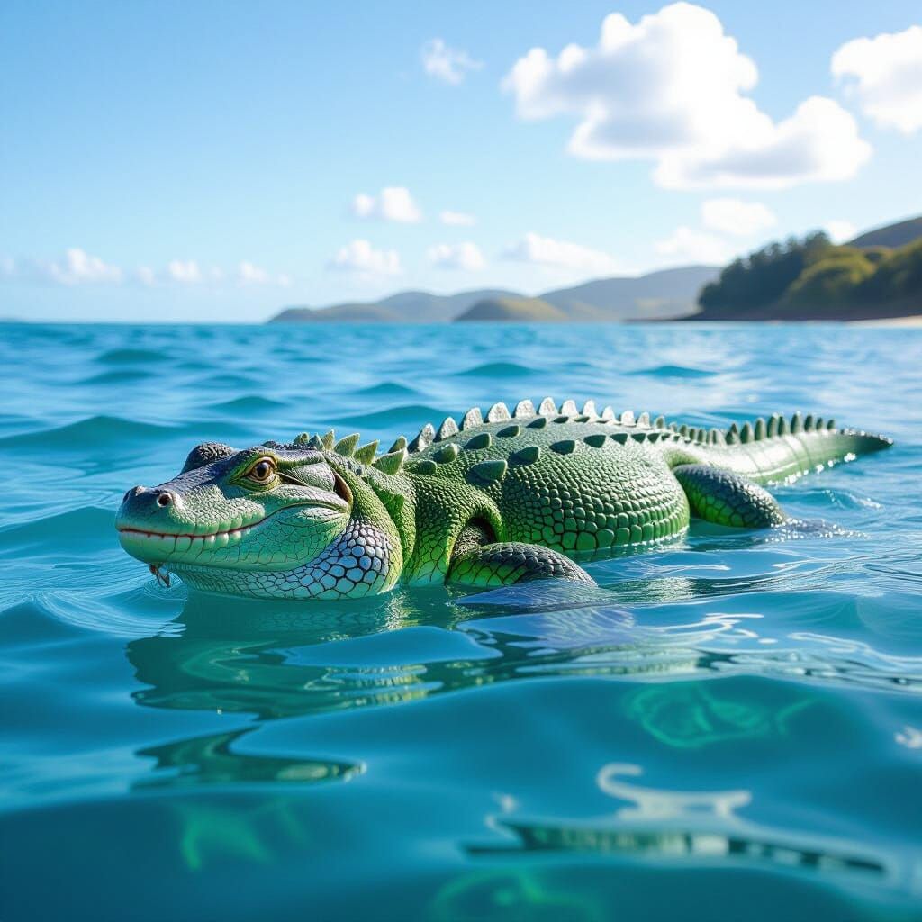 Green Reptilian Sea Creature off New Zealand Coast