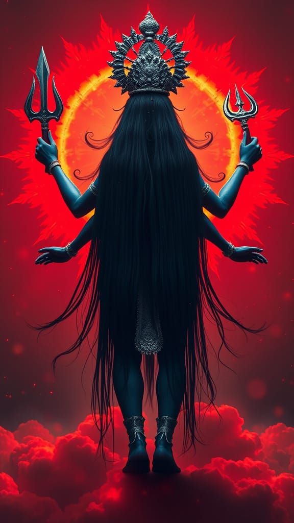 Goddess Kali in Fiery Aura, Cinematic Realism