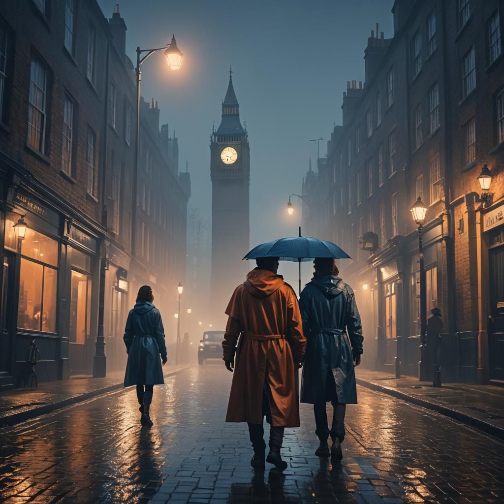 Dystopian London: Rain-Soaked Fantasy Art