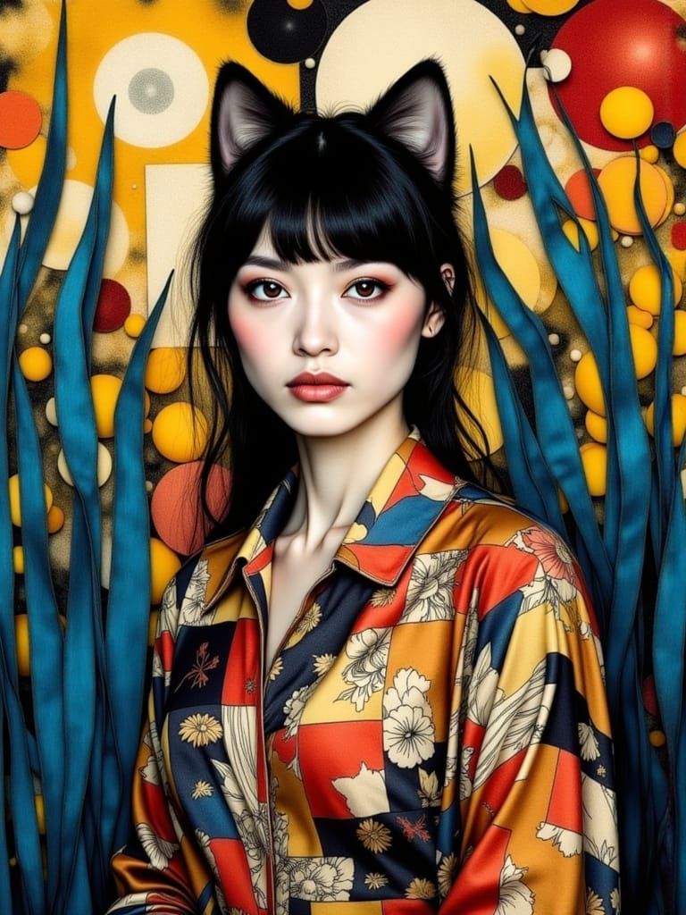 Abstract Cat Woman Figure Study With Geometric Patterns