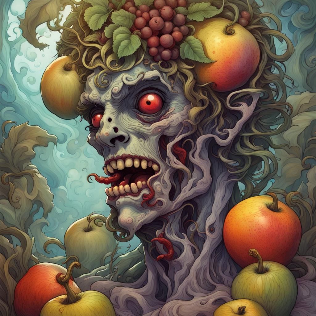 Colorful Fruit Zombie Plant in Art Nouveau Style