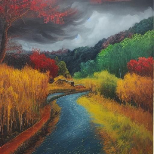 Surreal Autumn Landscape with Stormy Sky