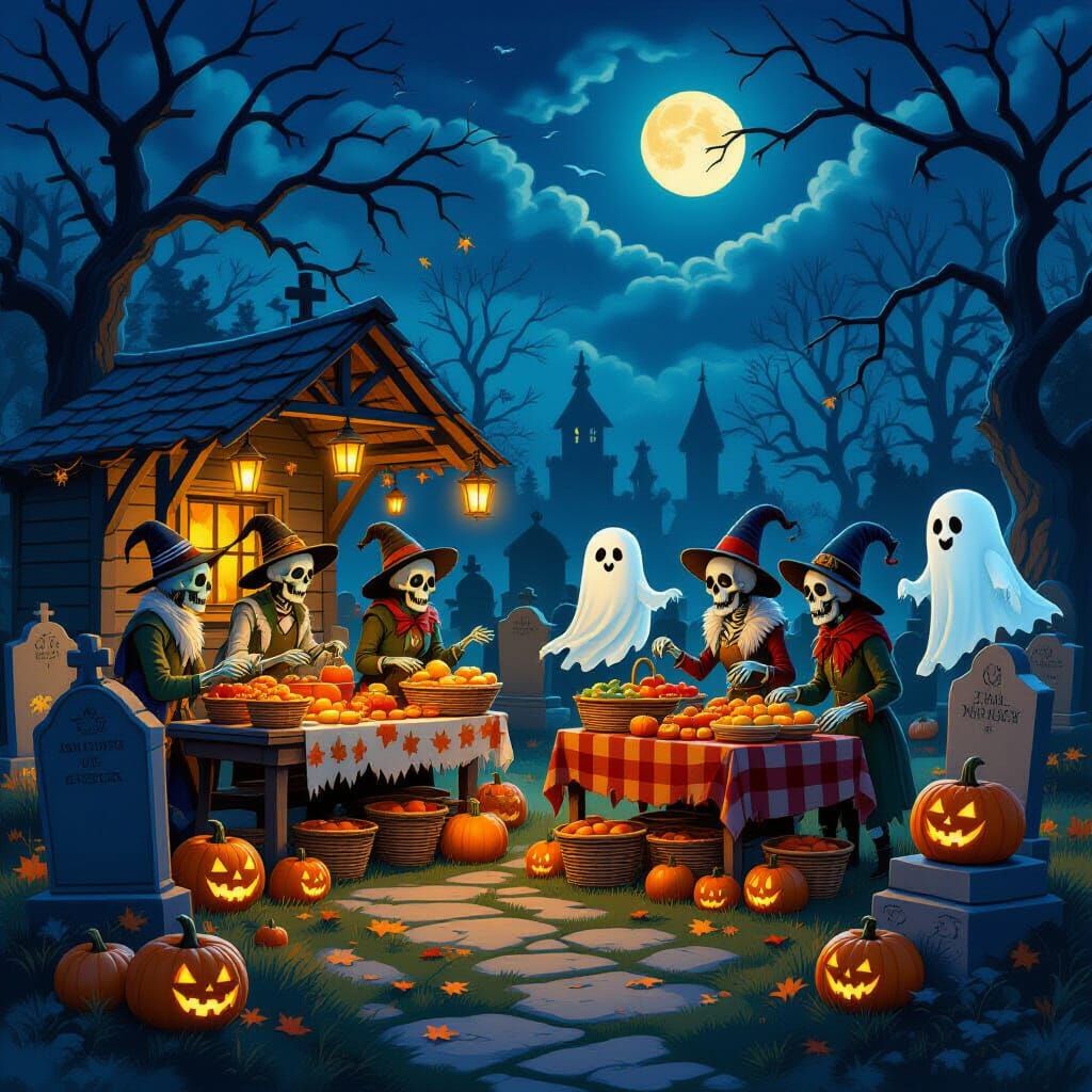 Harvest Festival in Graveyard with Undead Vendors