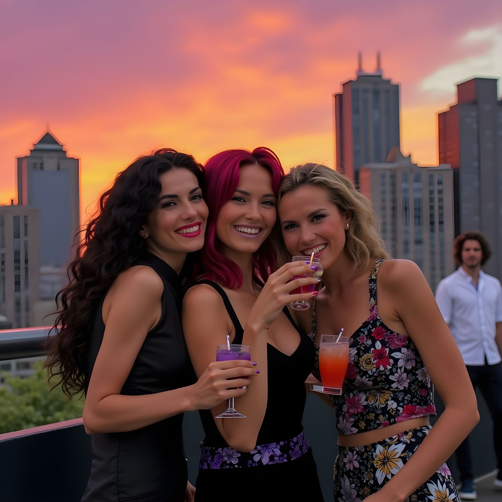 Rooftop Selfie in Chicago Imagists Style