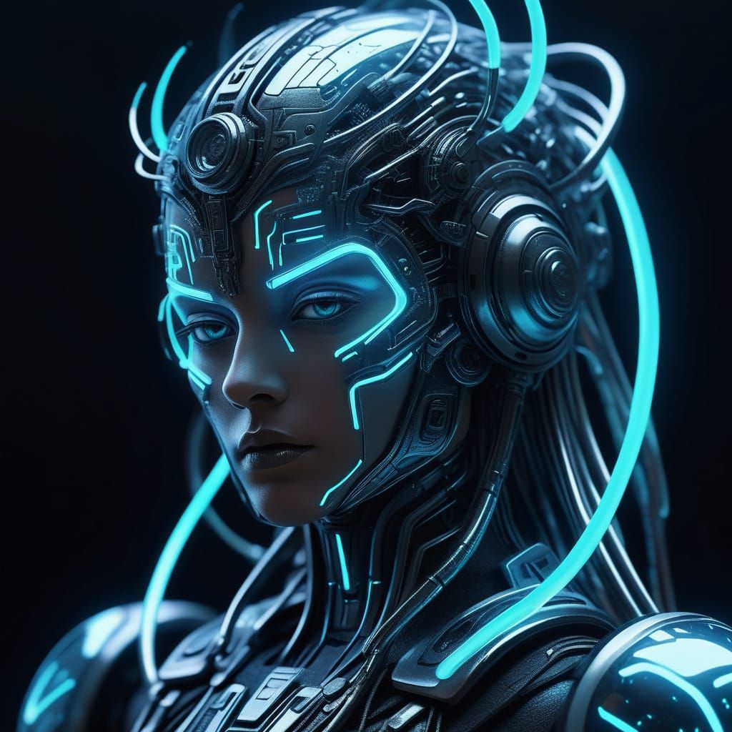 Cyberpunk Goddess in Metallic Silver Tesseract