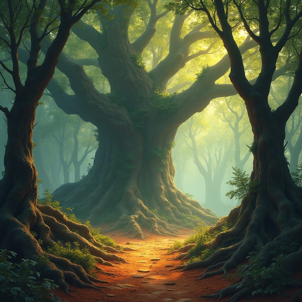 Misty Tree Graveyard in Fantasy Concept Art Style