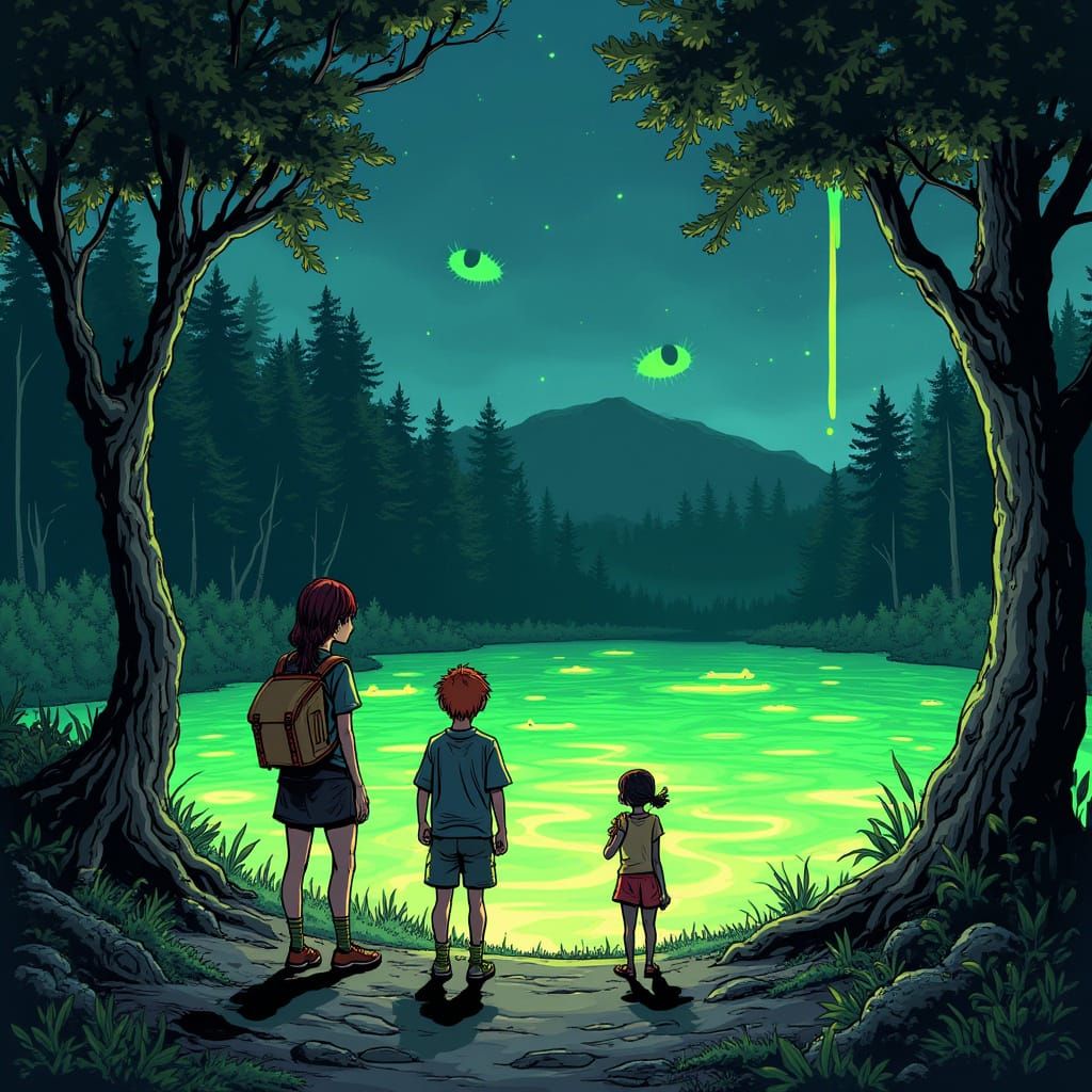 Eerie Comic Book Illustration of Slime Lake