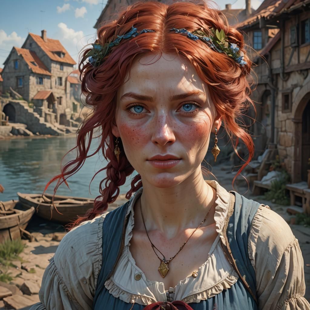 18th Century Peasant Girl Portrait in Art Nouveau Style