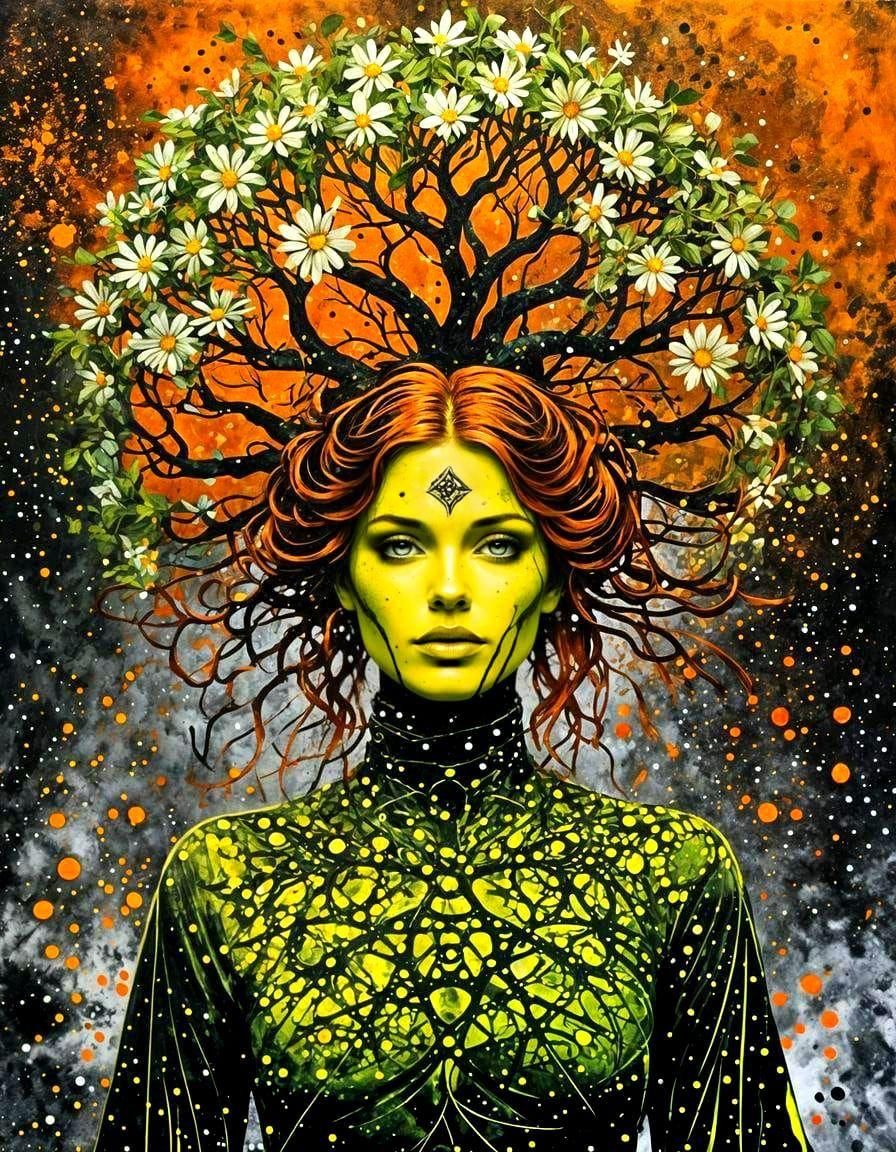 Psychedelic Tarot Tree in Deep Space, Impasto Painting