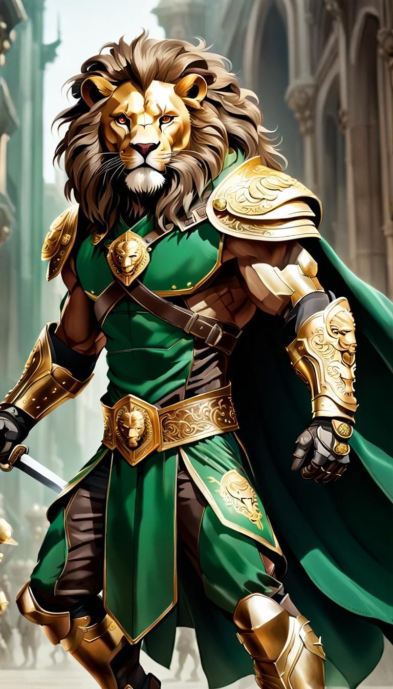 Armored Lion Warrior with Glowing Katana