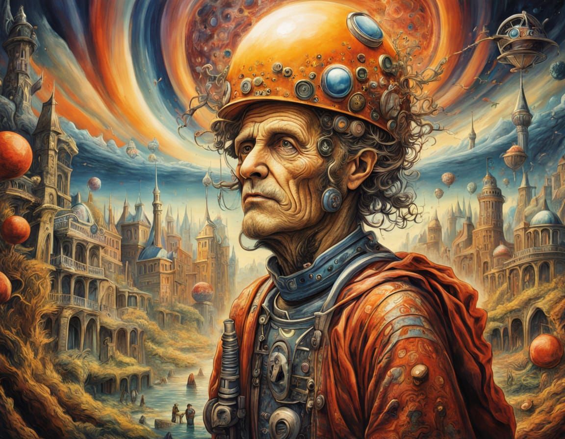 Otto Rapp in Surrealist Insane Asylum Oil Painting