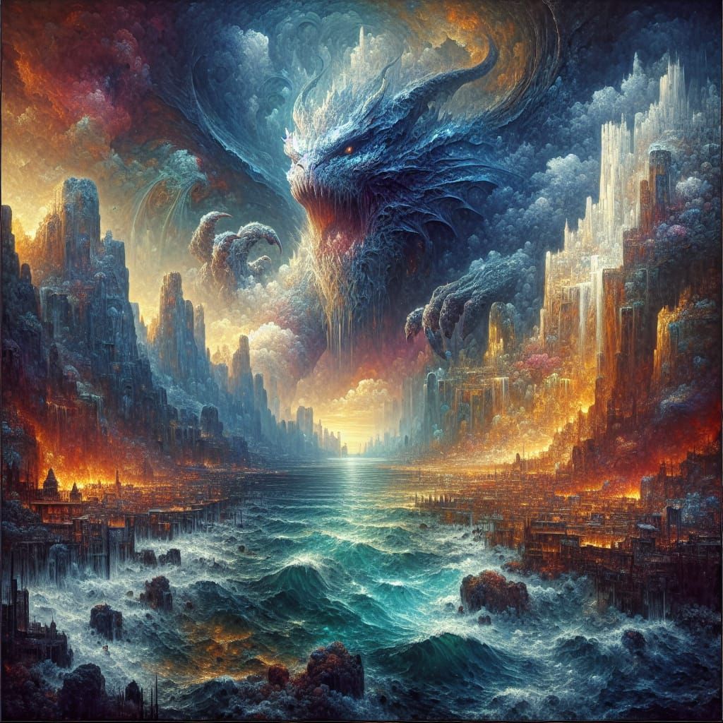 Ocean Monster Emerges, Fantasy Matte Painting