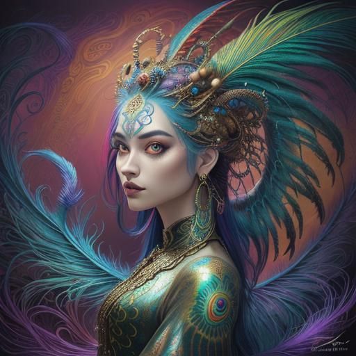 Rainbow Serpent Woman Portrait in Surreal Style