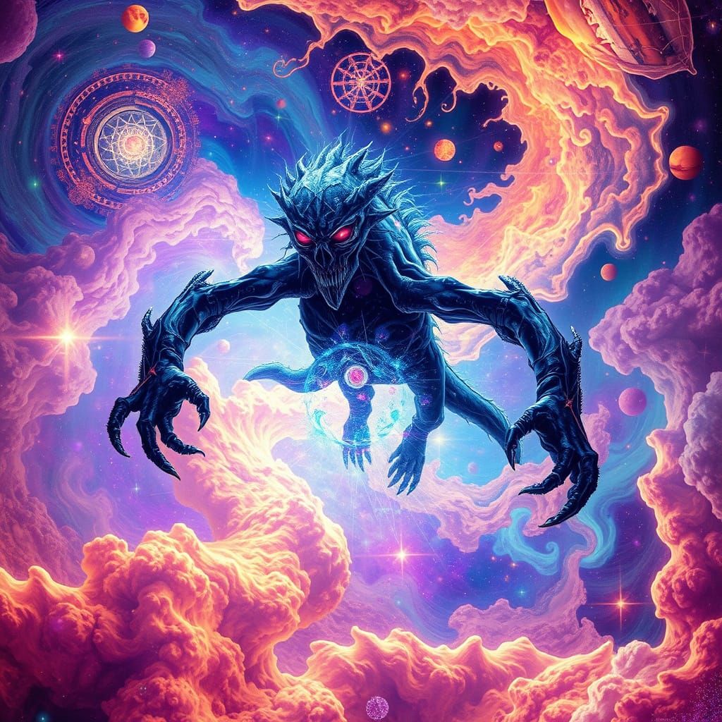 Dark Matter Creature in Astral Cosmos, Holographic Illustrat...