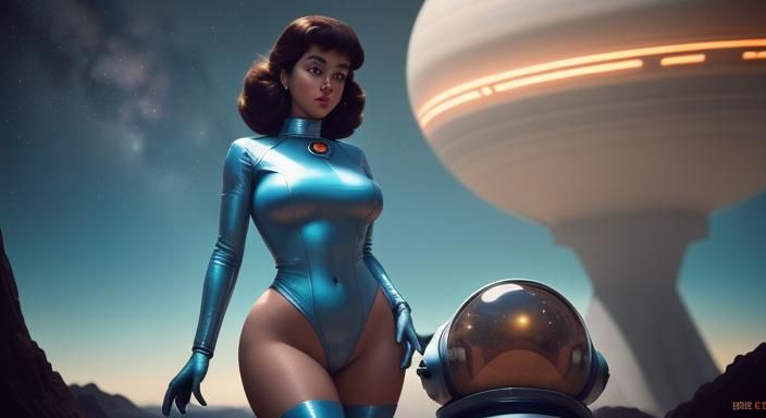 Cosmonaut on Alien Planet in Retro-Futuristic Style