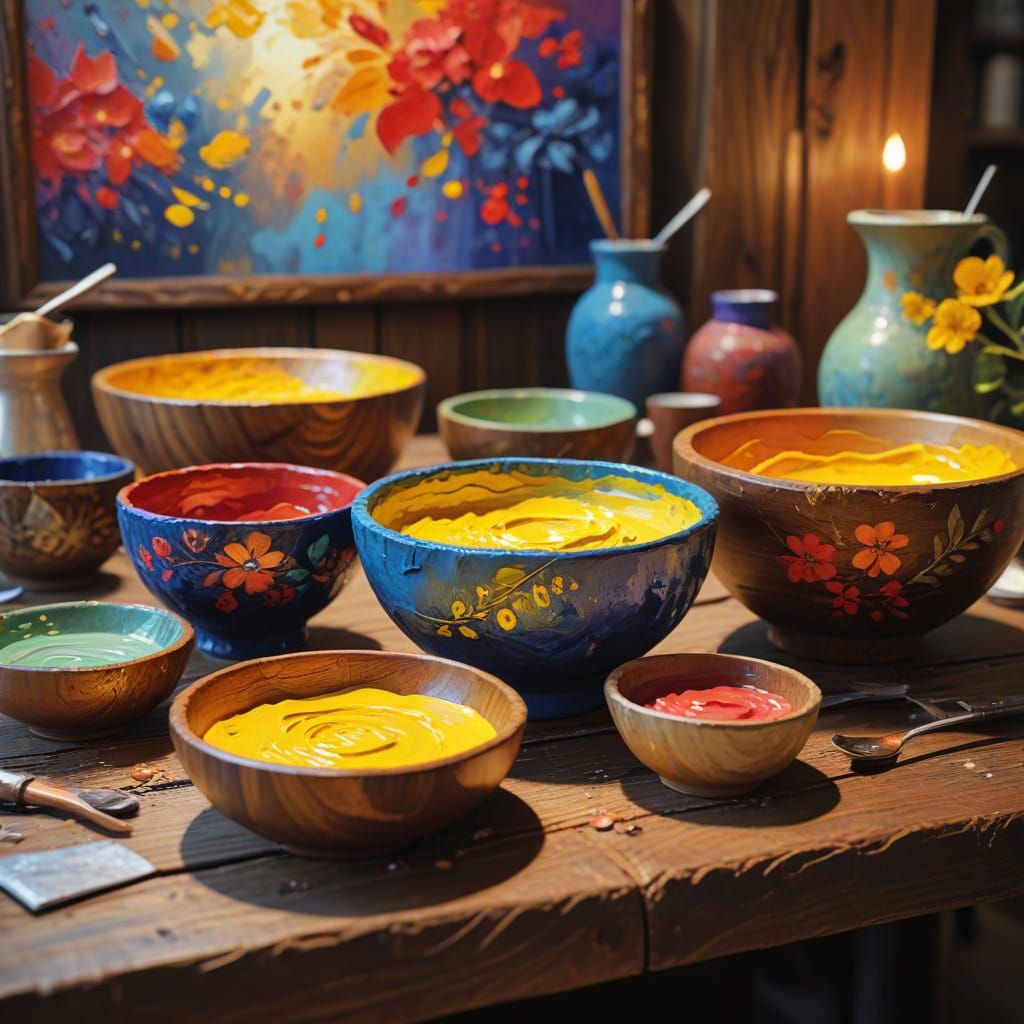 Rustic Wooden Tableware in Gouache Style